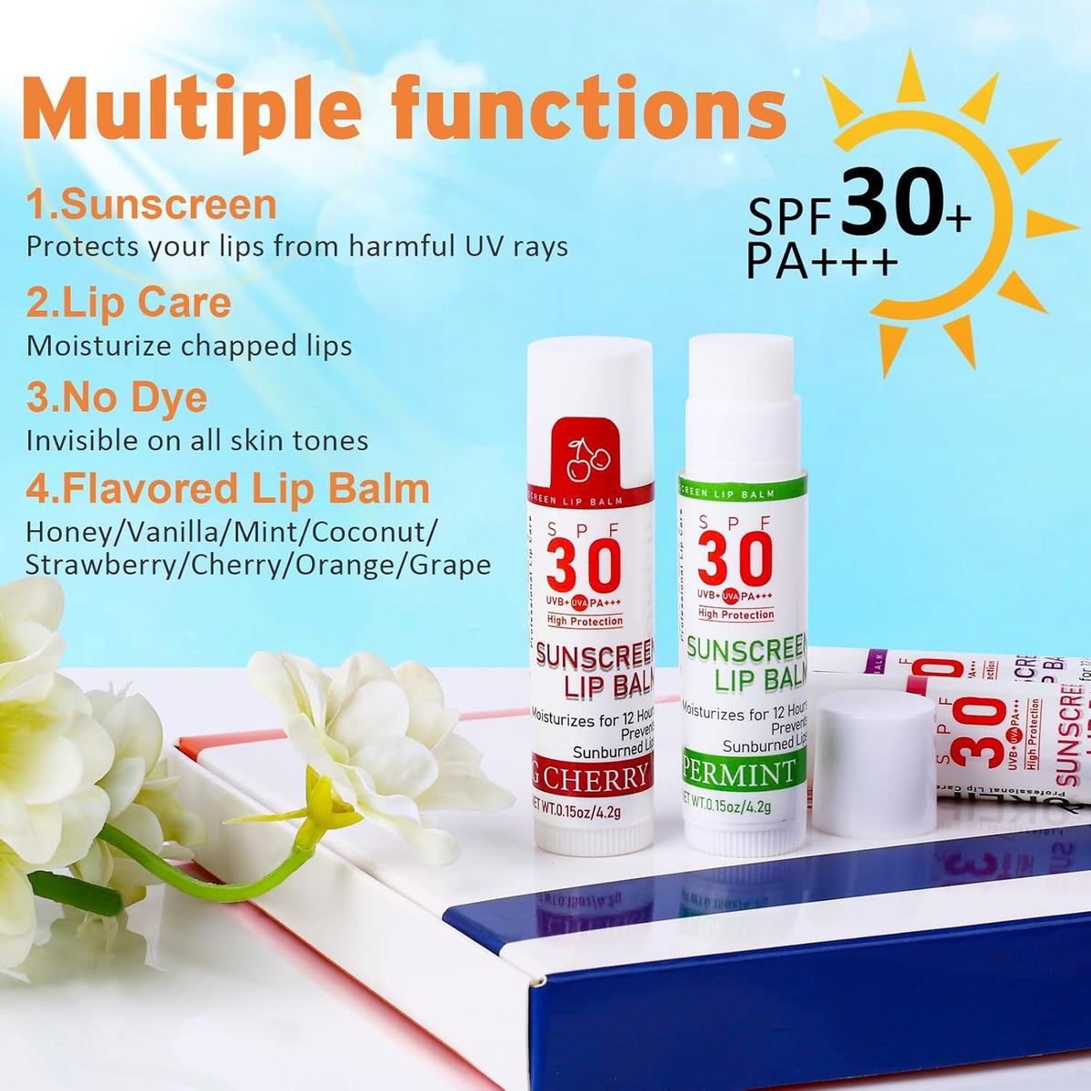 SPF 30 Lip Sunscreen, SPF Lip Balm Travel Size 16 Pack, Hydrating Lip Balm Bulk with Vitamin E and