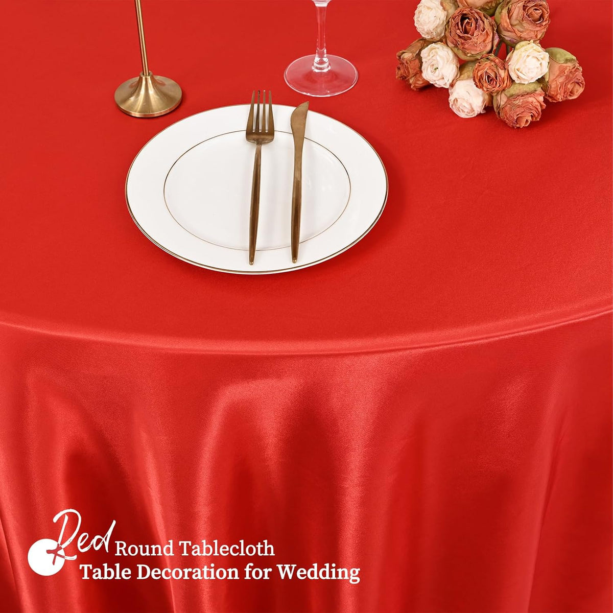 fani 12 Pack 108 Inch Red Satin Tablecloth - Silky Round Tablecloth Overlay Smooth Fabric Table
