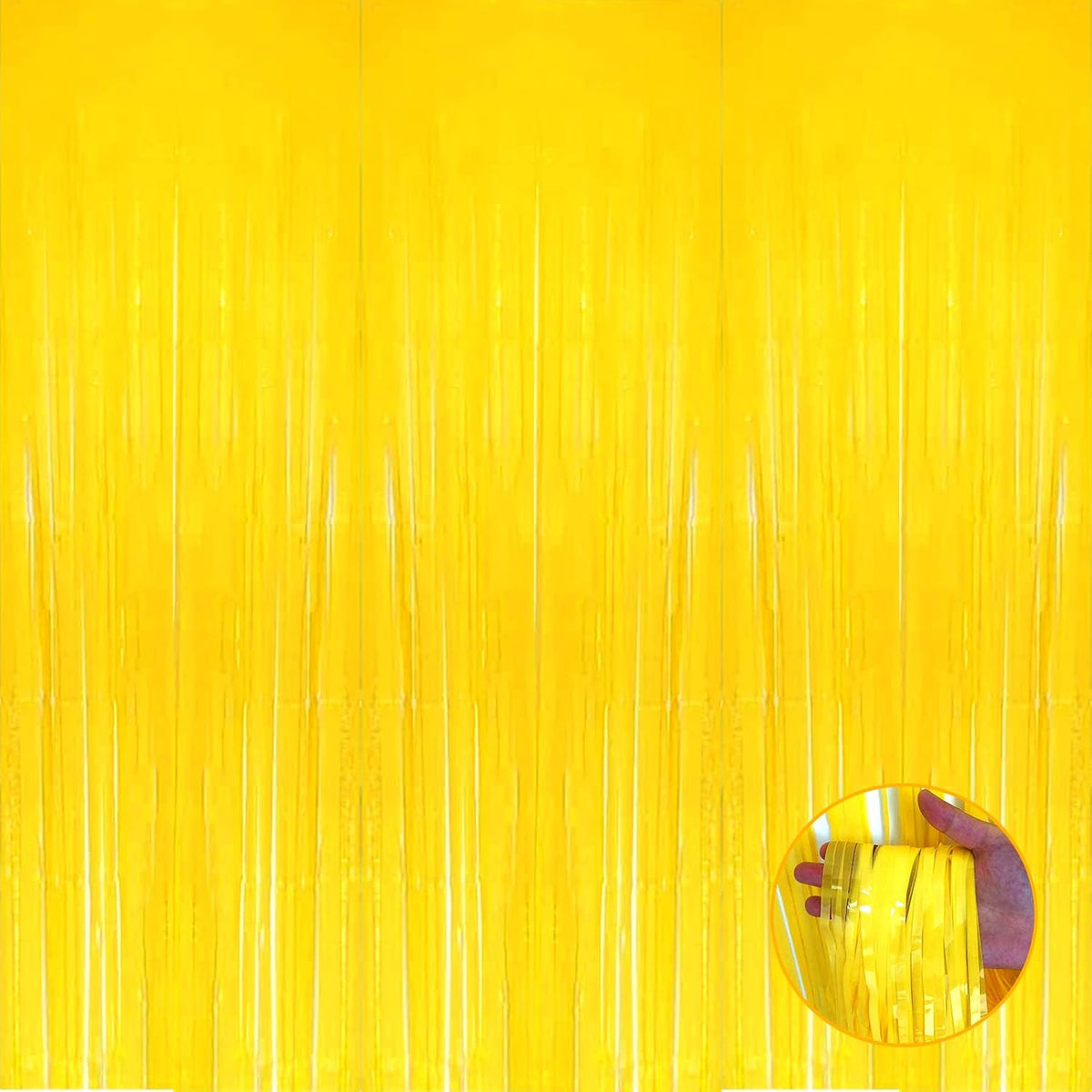 Pack Yellow Foil Fringe Curtain Backdrop 3.3Ft x 9.8Ft Metallic Tinsel Foil Fringe Streamers