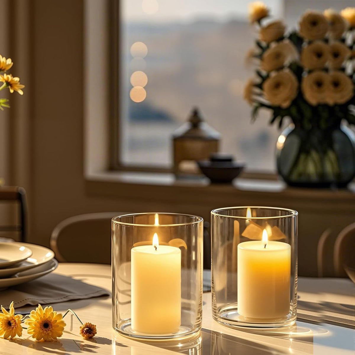 12pcs Small Glass Cylinder Vases for Centerpieces, 4 Inch Clear Flowers Vase for Wedding