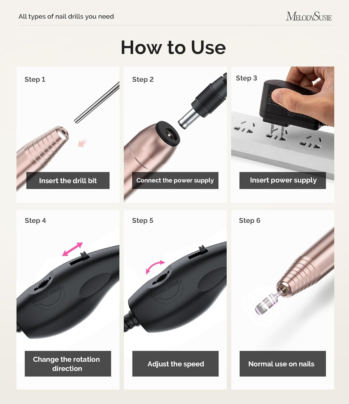 MelodySusie Portable Electric Nail Drill,PC120B Compact Efile Electrical Professional Nail File Kit