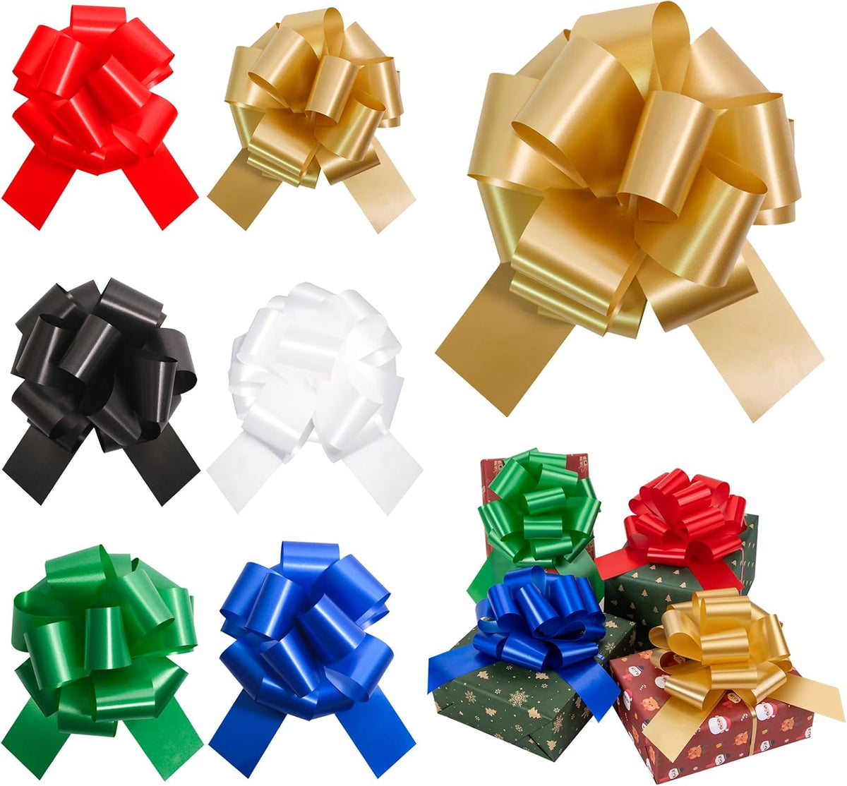 6 Pcs 6 Inch Golden Pull Bows, Perfect for Gift Wrapping, Gift Wrapping Baskets Wedding Christmas