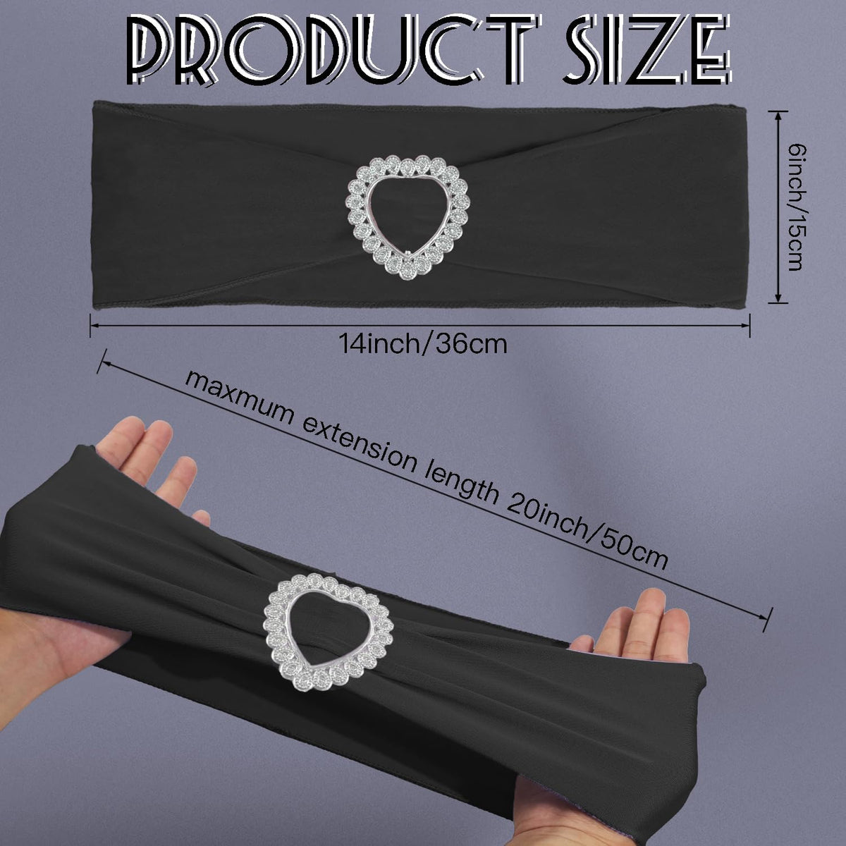100PCS Spandex Stretch Black Chair Sashes Bows Universal Elastic Chair Cover Bands Ties with Buckle