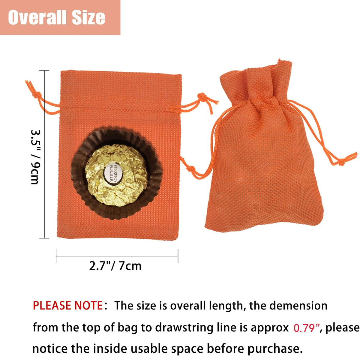 20Pcs Burlap Gift Bags 2.7 x 3.5 inch, Orange Jute Drawstring Bags for Halloween Party Favors