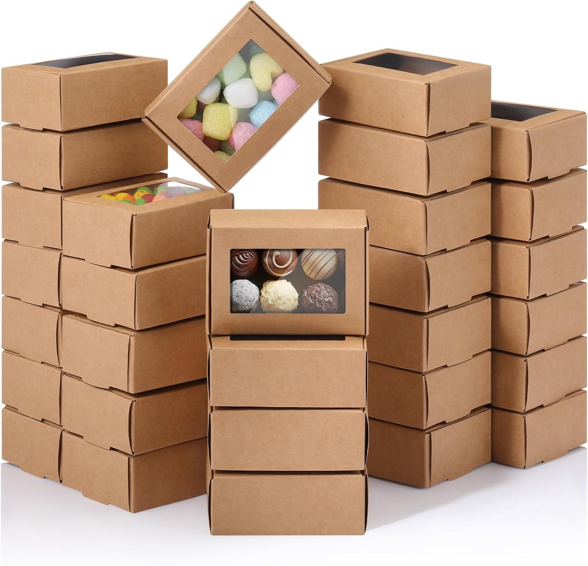 Zonon 30 Pcs Soap Boxes for Homemade Packaging, Mini Kraft Treat Boxes with Window for Bakery Candy