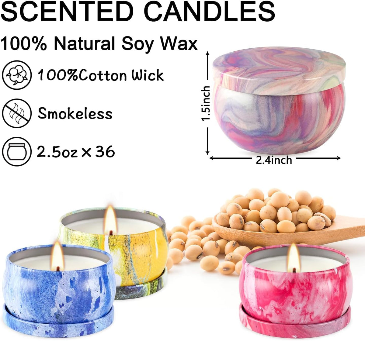 Scented Candles Gifts Set 24 Pack Soy Wax Travel Tin Jar Candles for Home 2.5 OZ Scented for Mom