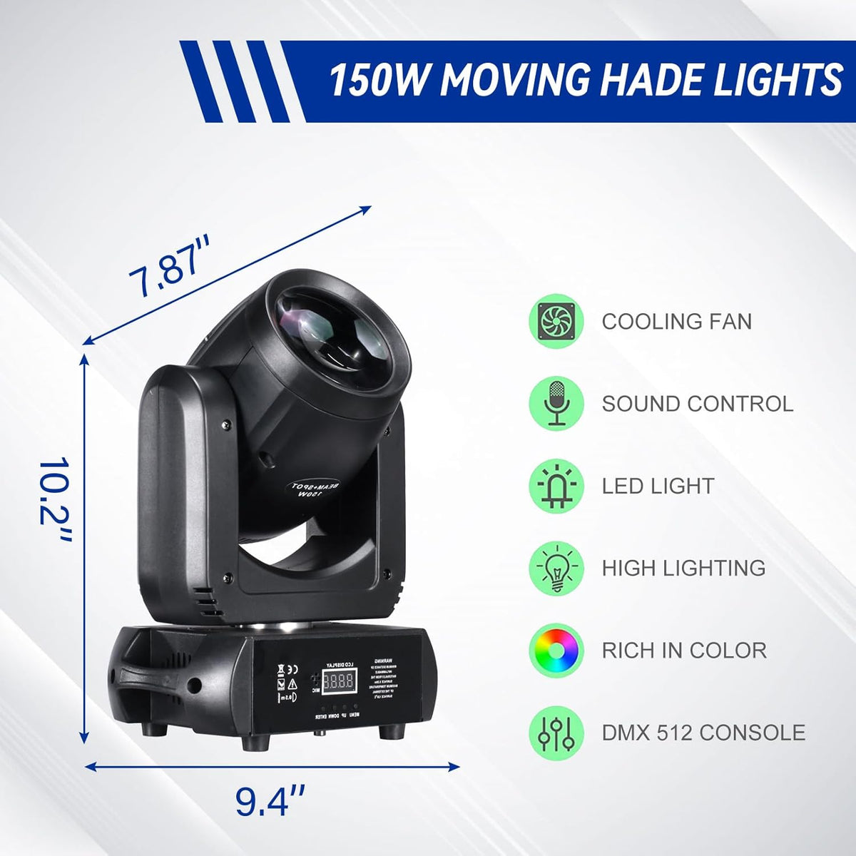 150W Moving Head DJ Lights LED Stage Light Beam Spot Wash 8 Gobos 8 Colors Stage Lighting DMX 512