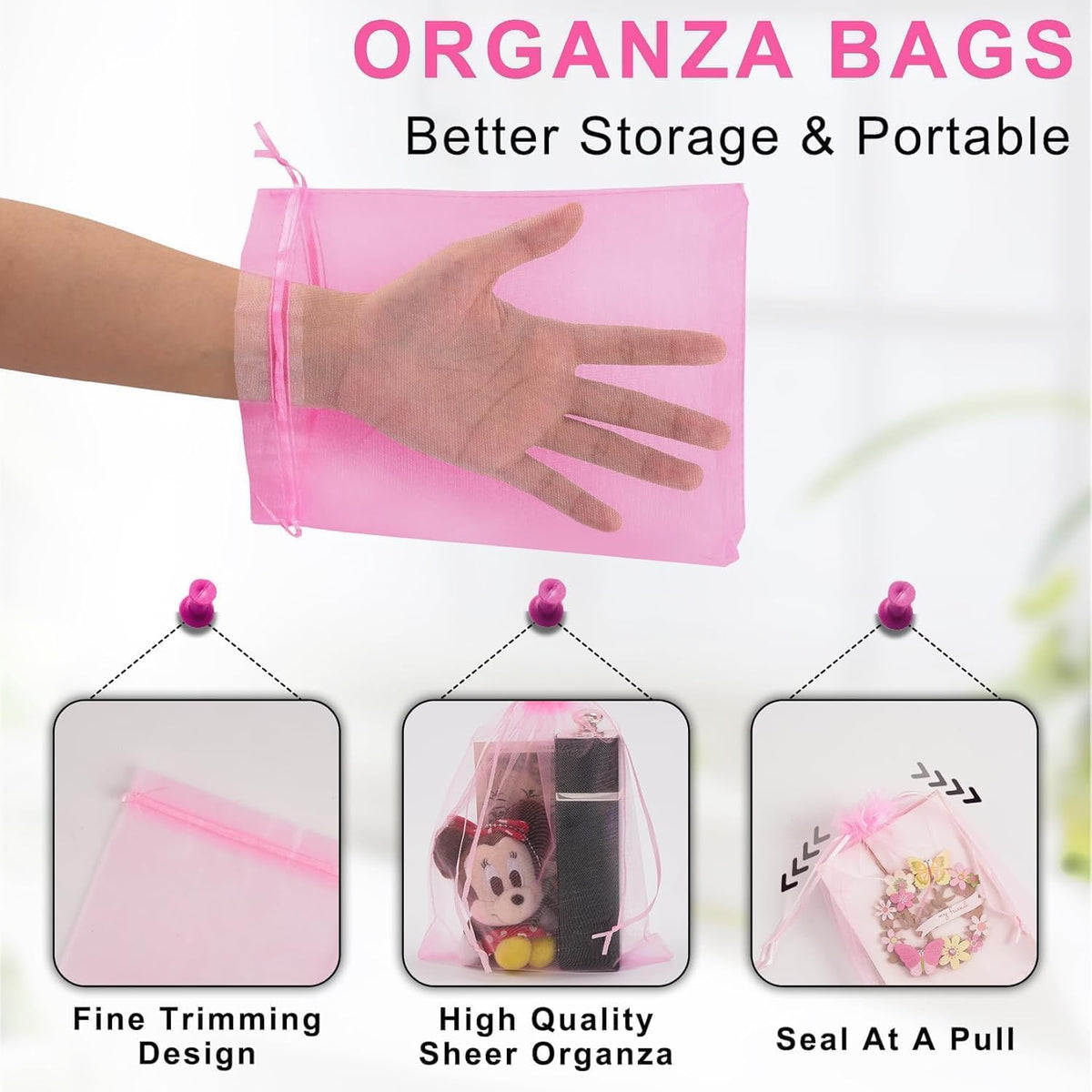 ANZNKU 50 Pack Sheer Organza Bags 6x9 inches, Mesh Drawstring Bags, Mesh Bag for Gifts Large
