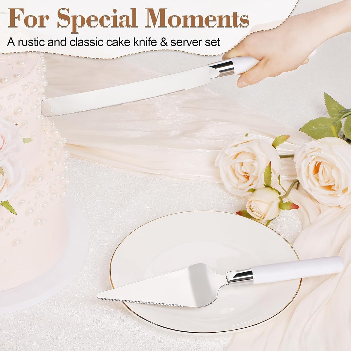 Cake Cutting Set for Wedding, Wood Cake Knife and Server Set, Vintage 2-Piece Pie Cake Cutter