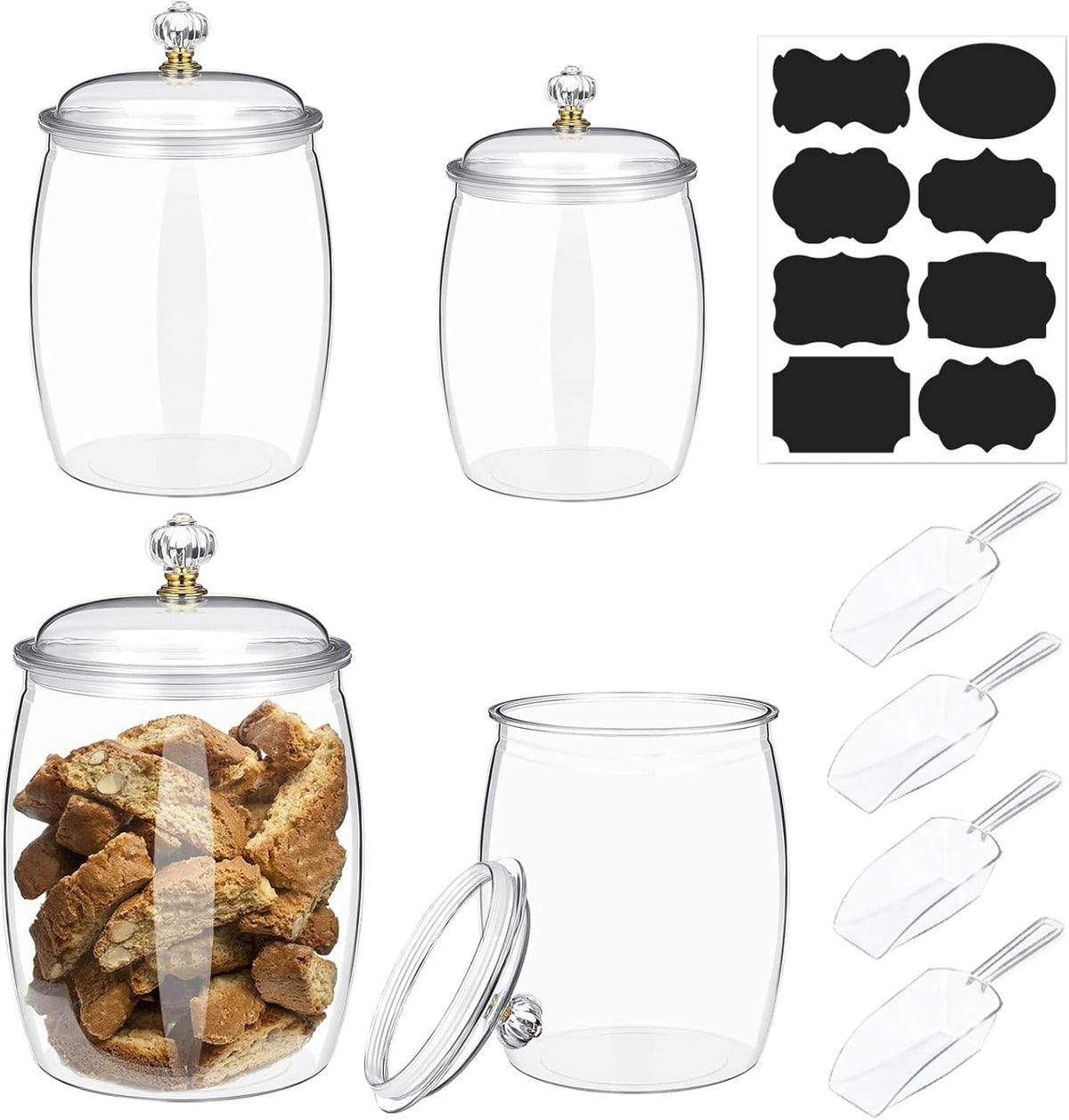 4 Pcs 64 oz 90 oz Candy and Cookie Jar with Lids 4 Spoons Plastic Jars Decorative Apothecary Jars