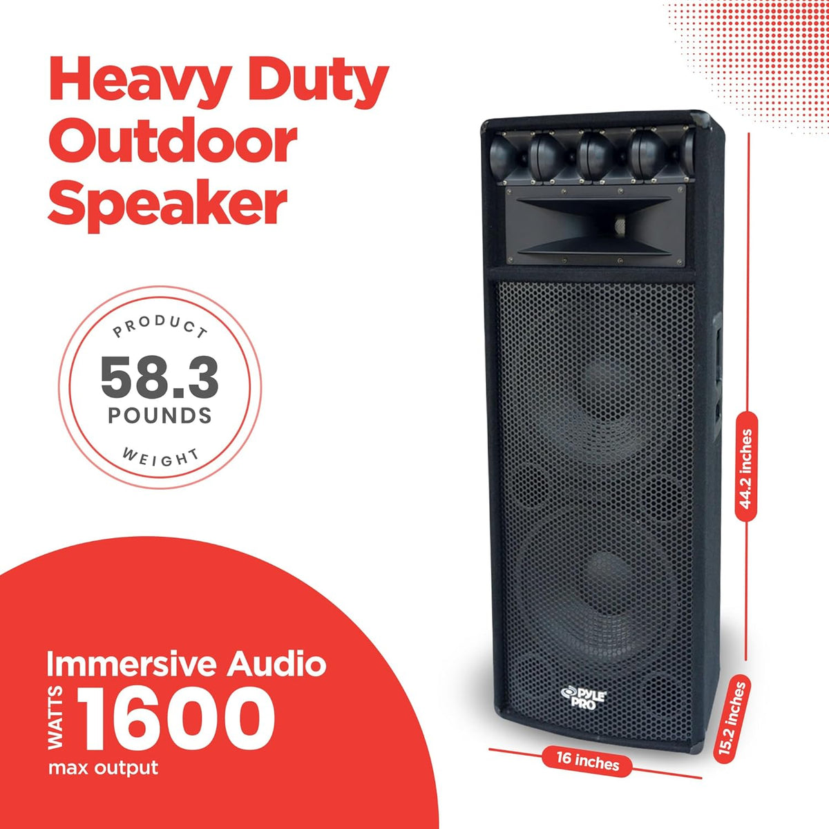Pyle Portable Cabinet PA Speaker System - 1600 Watt Outdoor Stereo Sound Speakers w/ Dual 12"