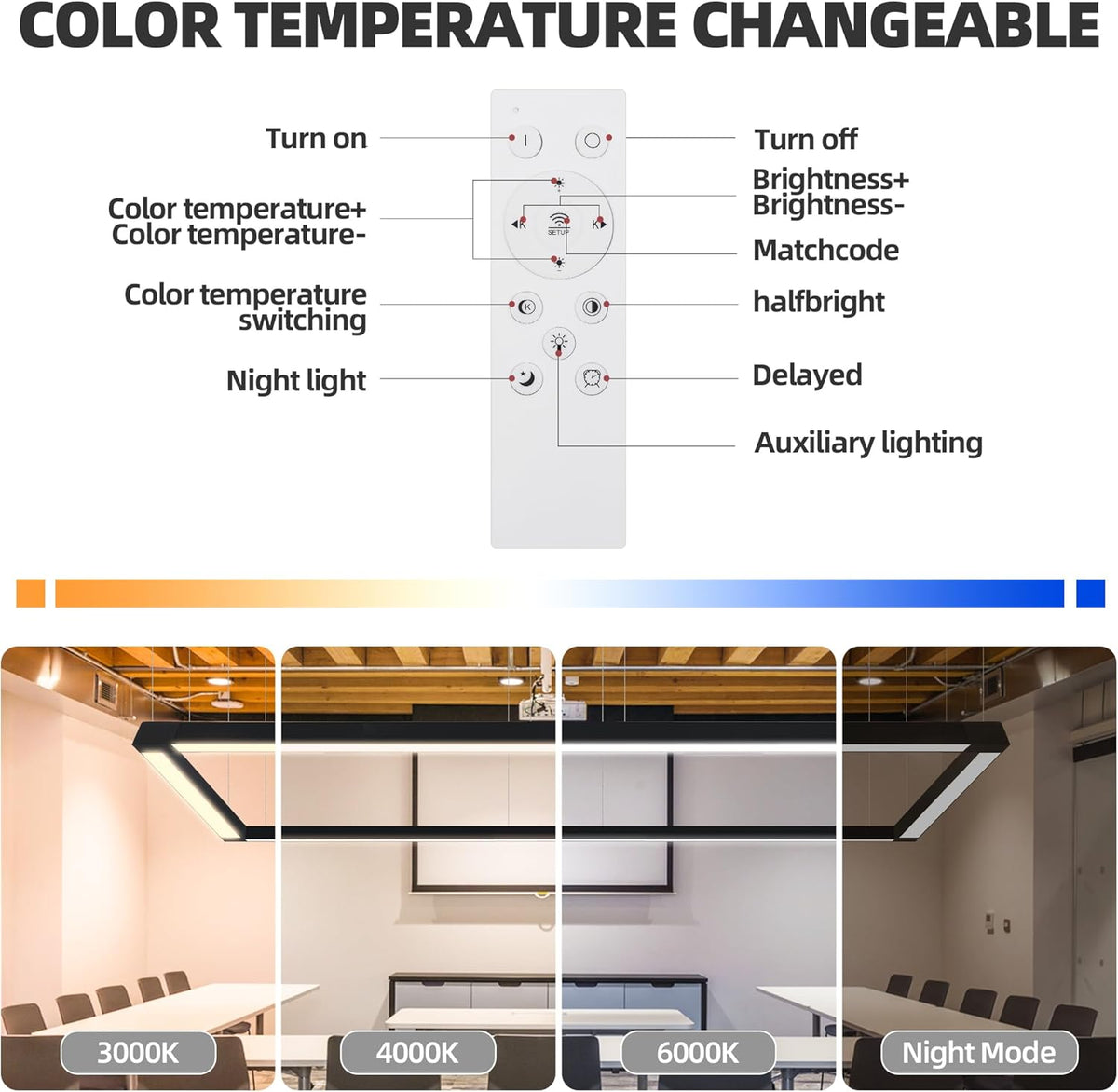 8FT x 4FT LED Linear Light Rectangular Set with Remote Control, 50W Seamless Connection, 3000K to