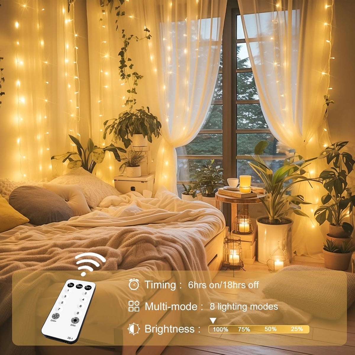 JMEXSUSS 300 LED Remote Control Christmas Curtain Lights, Plug in Fairy Curtain Lights Outdoor