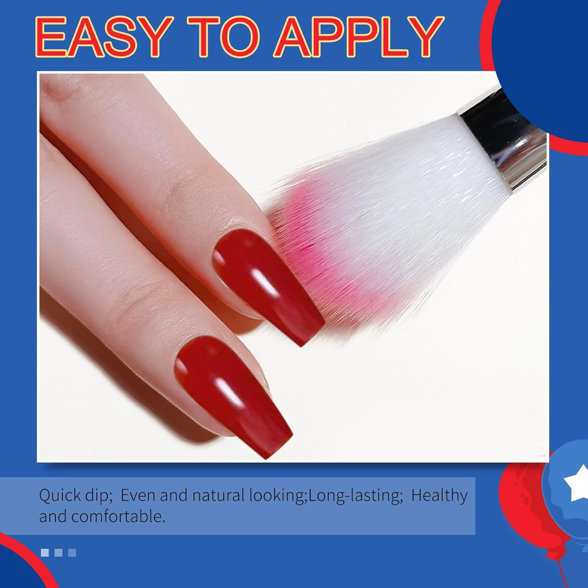 Honey Joy Dip Powder Nail Kit Starter,4 Colors Red White and Blue Nails Fourth of July Firework