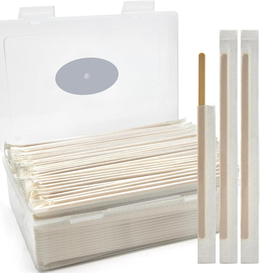 Bamboo Coffee Stirrers Individually Wrapped 200 Count in Storage Box – Coffee Stir Sticks 5.5 inch