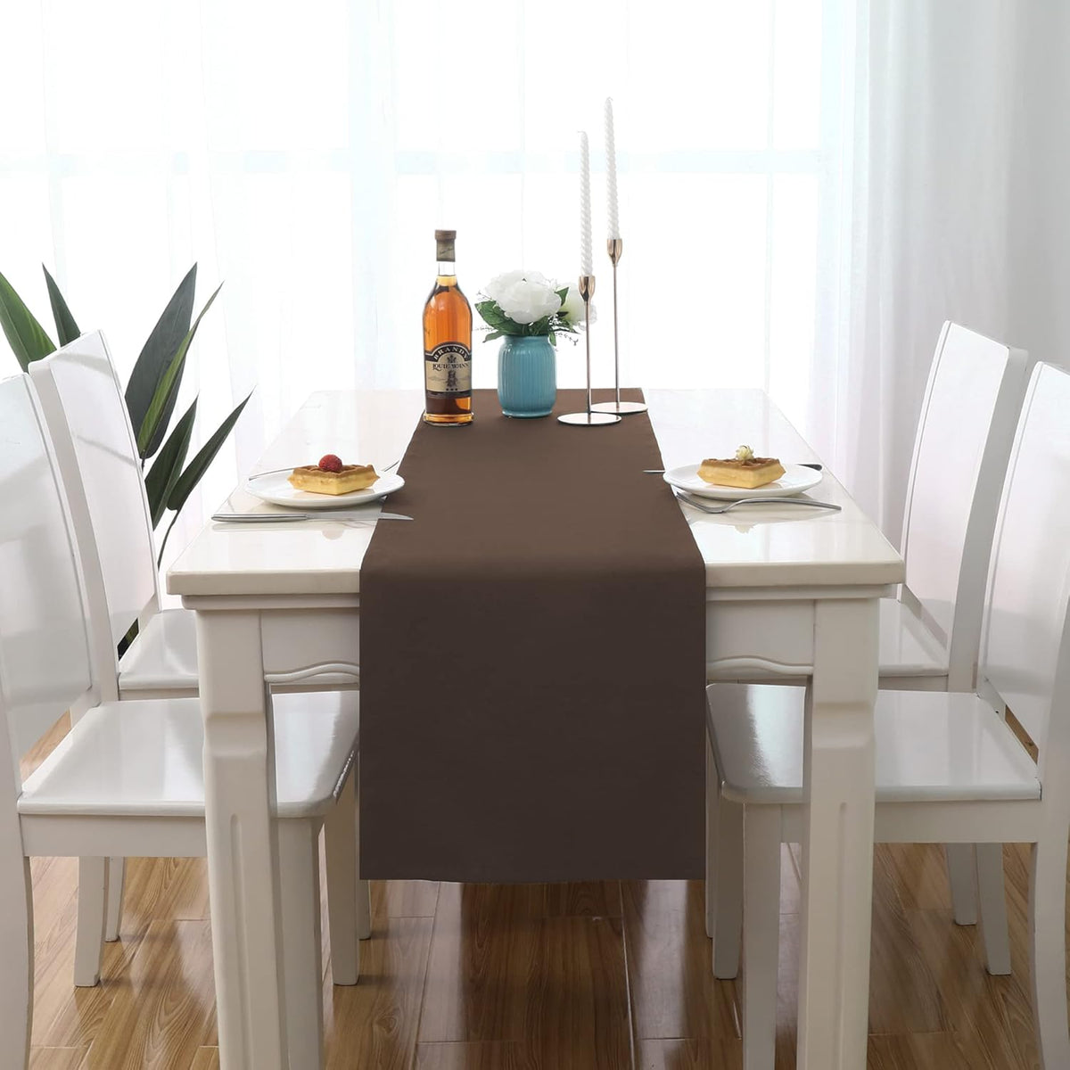 Rustic Brown Table Runner Solid Color Soft Thick Polyester Decorative Cloth Handcrafted for Wedding