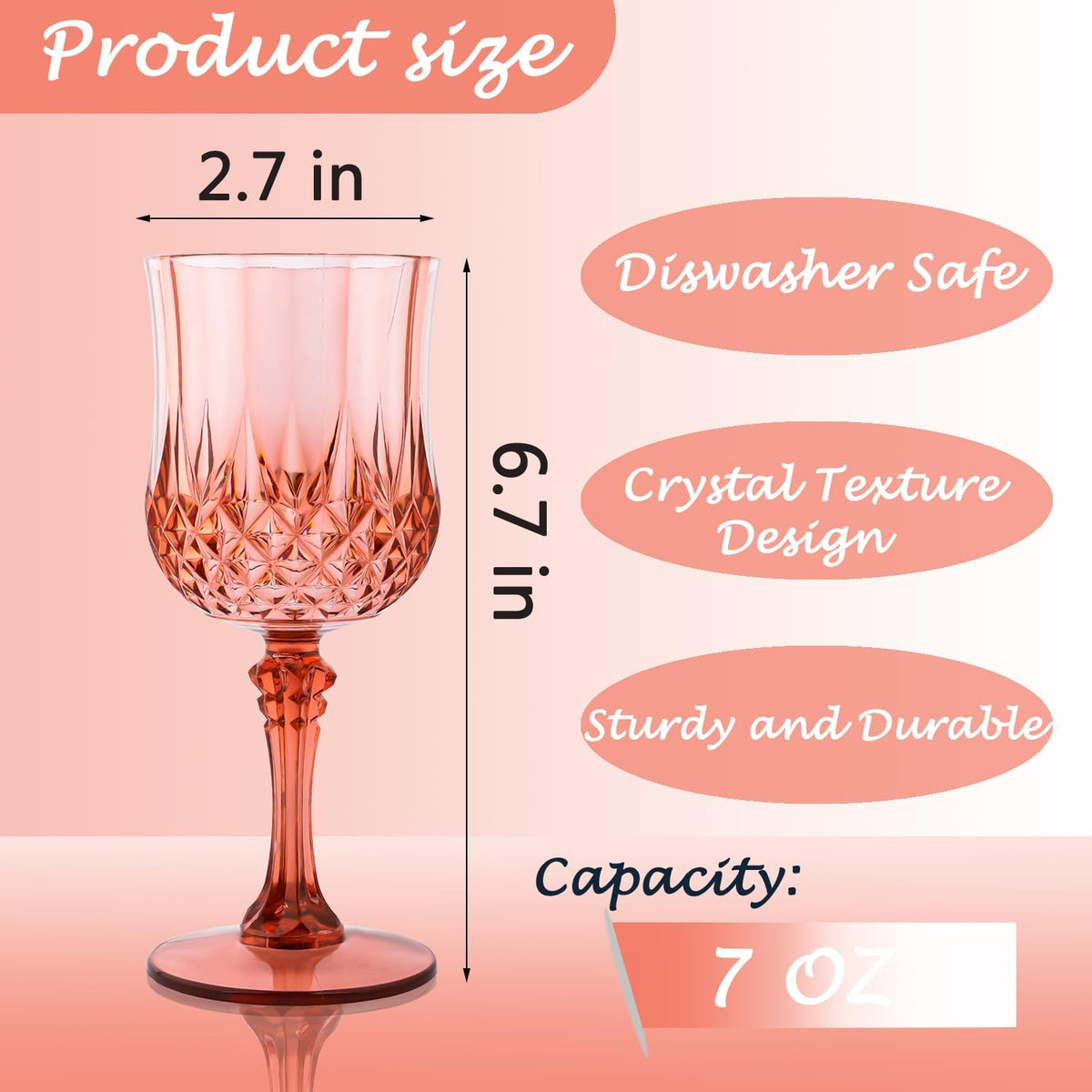 Plastic Wine Glasses，Plastic Goblets Vintage Style Cordial Drinking Glasses for Wedding Reception
