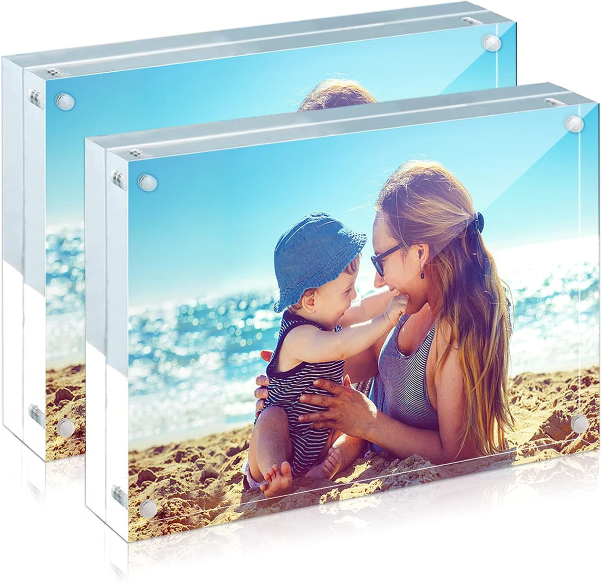 HELPLEX Acrylic Frames, 2 Pack 4x6, 20mm Thicker Frameless Clear Frame, Double Sided Magnetic, Free
