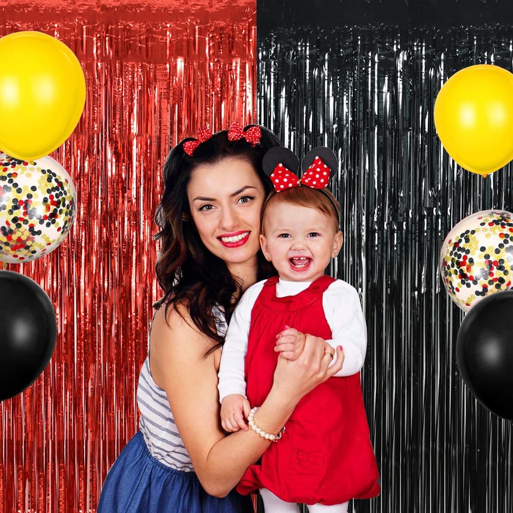 BEISHIDA 4 Pcs Red and Black Door Streamers Foil Curtain Red and Black Party Decoration Backdrop