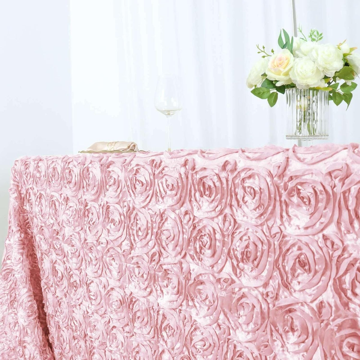 Efavormart 90"x156" Wholesale Rectangle Table Cover Blush Grandiose Rosette 3D Satin Tablecloth for