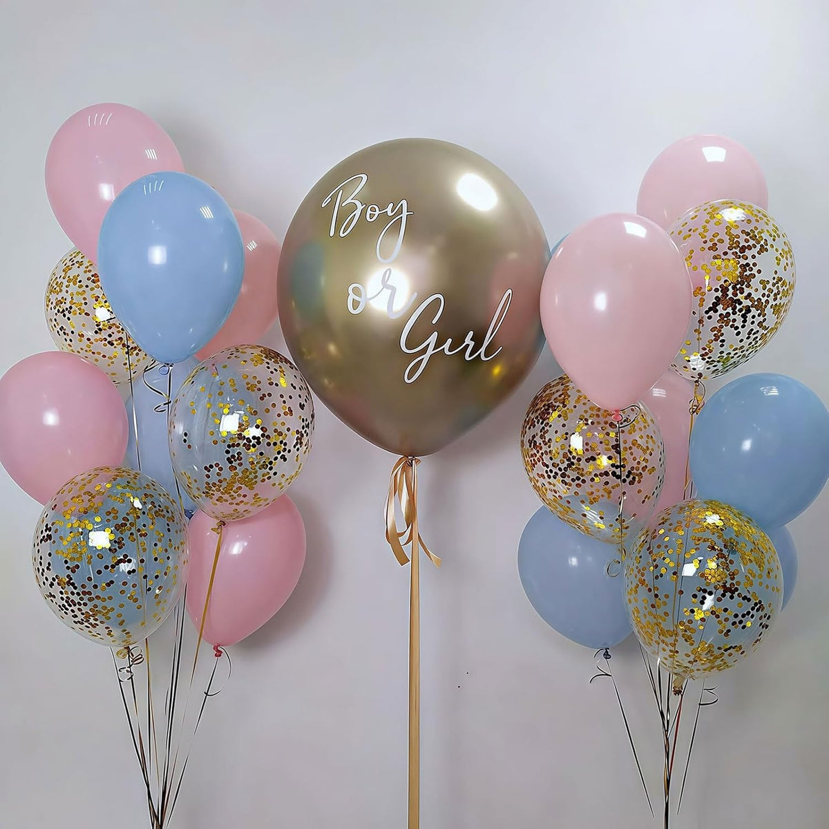Balloons Pink and Blue, 60 Pack 12 Inch Pastel Light Pink Blue with Metallic Gold Confetti Balloons
