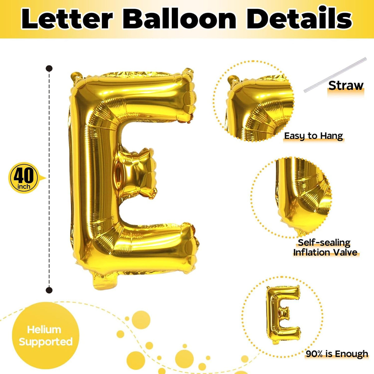 Large Custom Balloon Letters E, 40 Inch Helium Alphabet Word Balloons Decor, Big Self Inflating