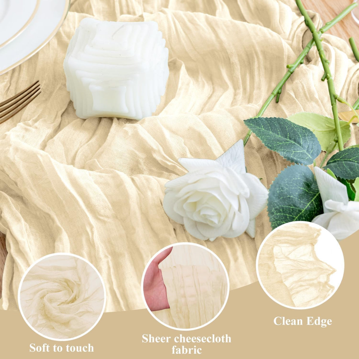 12Pcs Beige Cheesecloth Table Runner 120 Inch10FT Beige Rustic Boho Cheesecloth Table Runnerfor