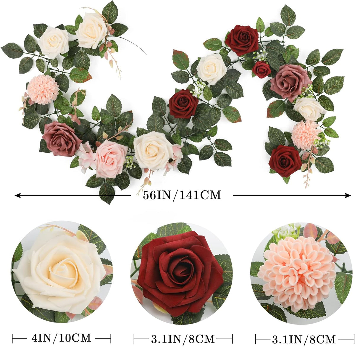 5FT Artificial Rose Flower Burgundy Fake Floral Garland for Wedding Ceremony Backdrop Arch Flowers