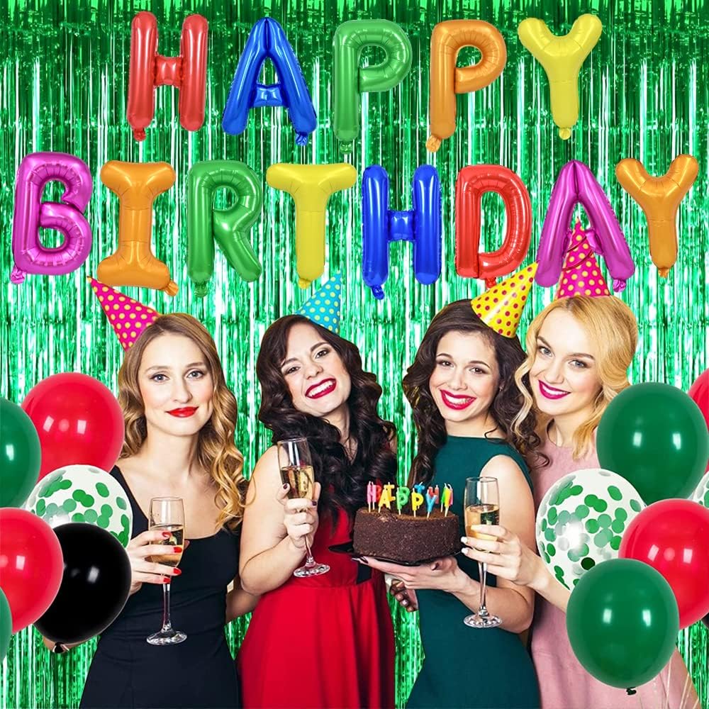 TONIFUL 3Pcs Green Door Streamers,Green Photo Booth Backdrop,Metallic Streamers Green Foil Fringe