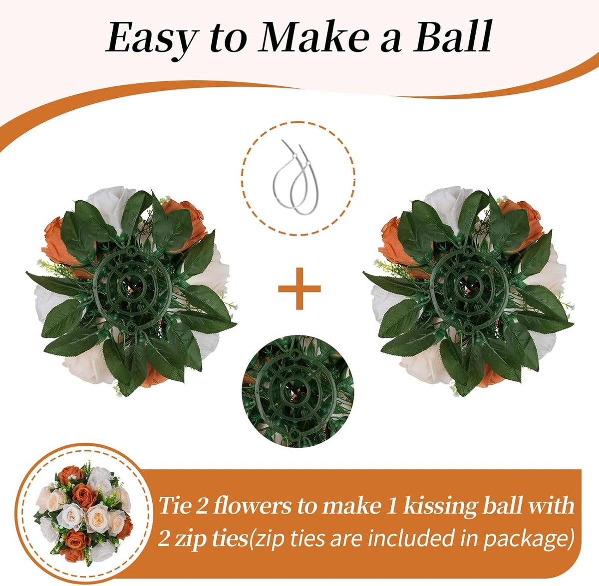 BLOSMON Flower Balls for Centerpieces Decoration: 2 Pcs Terracotta Artificial Rose Kissing Balls
