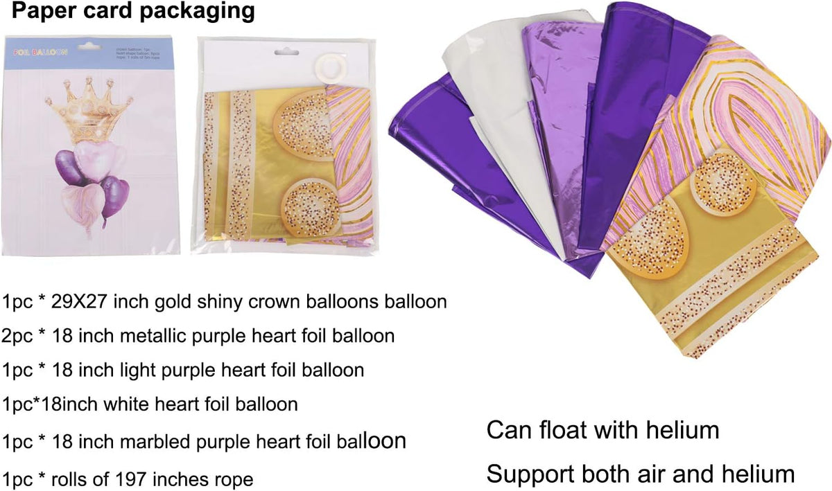 Purple Balloons Birthday Decorations，Gold Crown Princess Foil Balloons Set for Girls Women Party