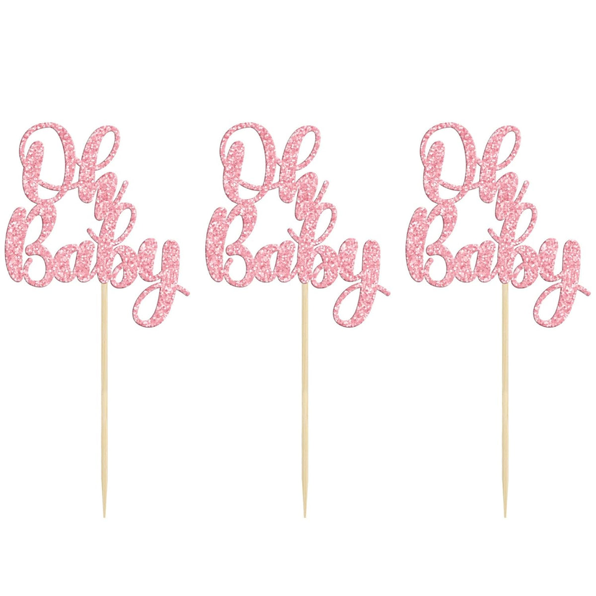 Gyufise 36 Pack Pink Glitter Oh Baby Cupcake Topper Picks for Baby Shower Party Cake Decorations