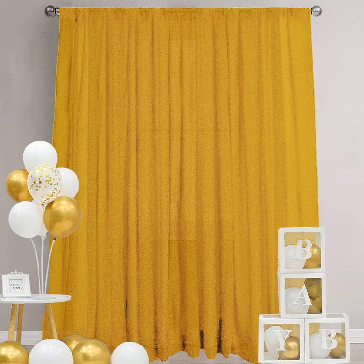 10ft x10ft Gold Metallic Spandex Backdrop, 1 Panel Glitter Sheer Photography Background, Stretchy
