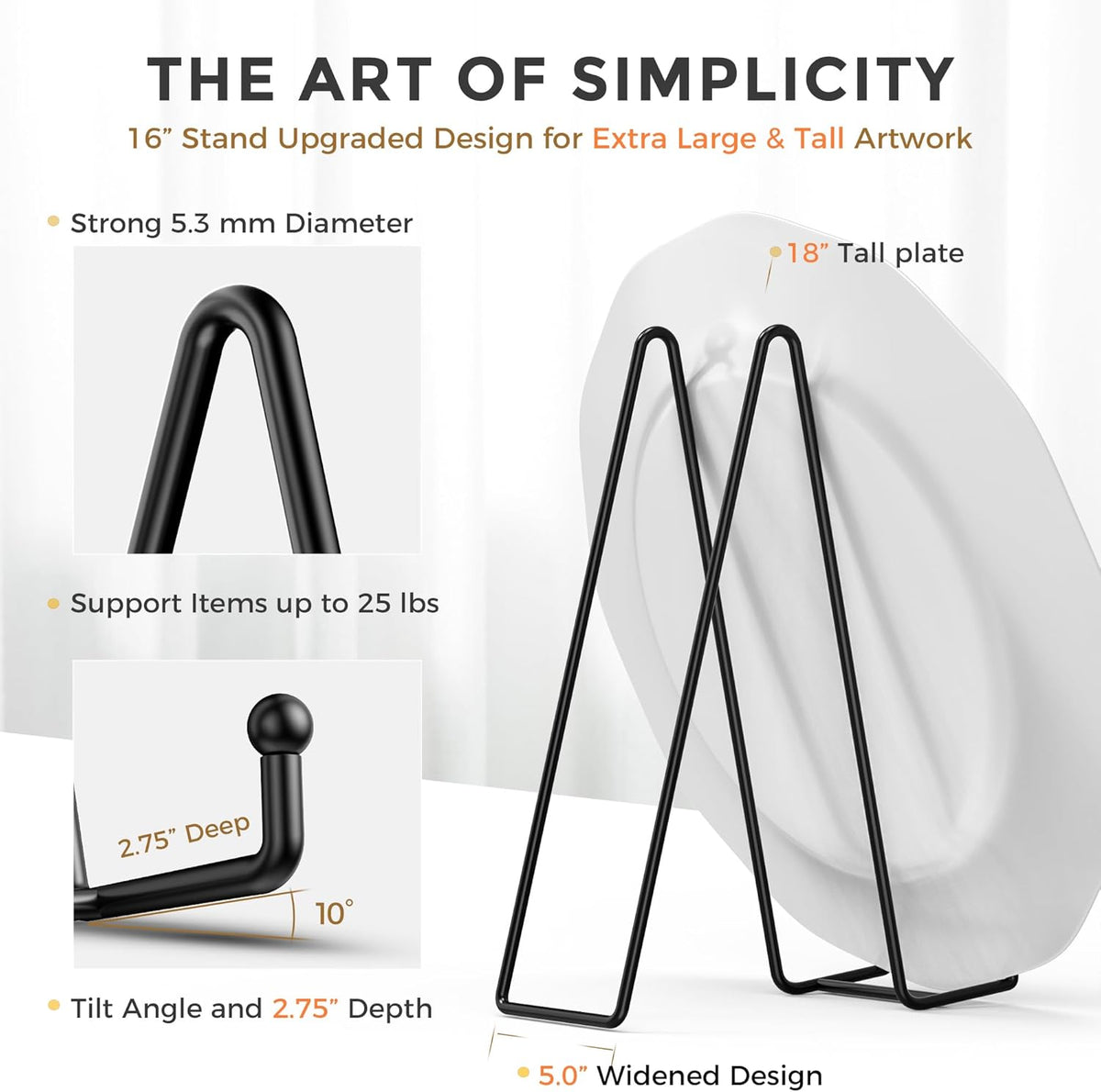 TR-LIFE 16 Inch Heavy Duty Plate Stand (2 Pack) - Metal Display Easel for Large Plates, Picture