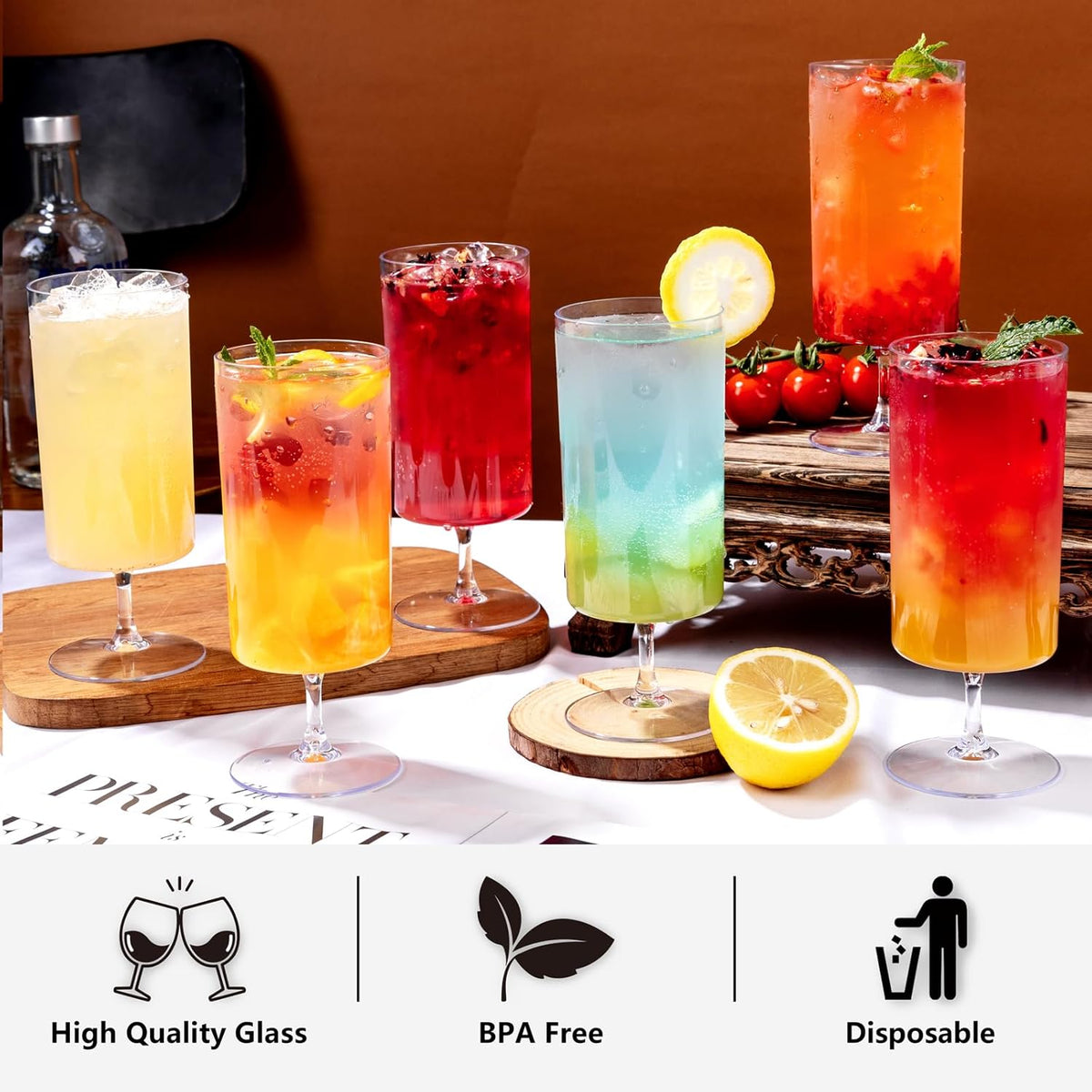 Ciaell 12 Pack Clear Plastic Wine Goblets - 14 Oz Plastic Wine Glasses with Short Stem - Disposable