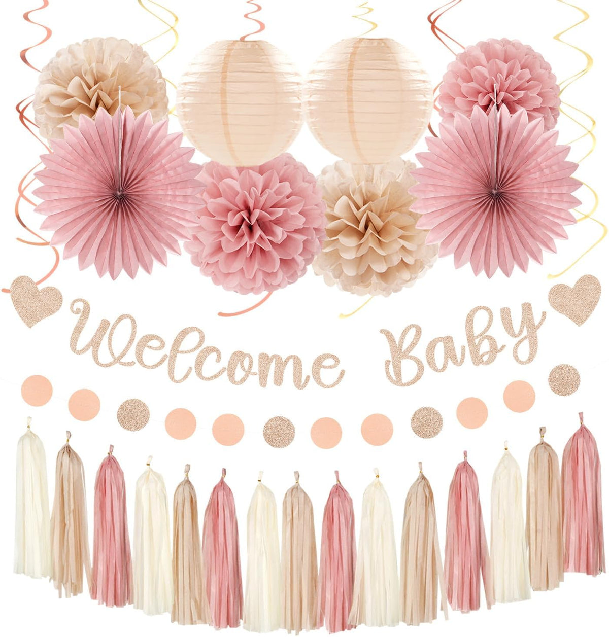 Blush-Pink Rose-Gold Fall Baby-Shower Party-Decorations - 31pcs Welcome Home Banner Sign,Neutral