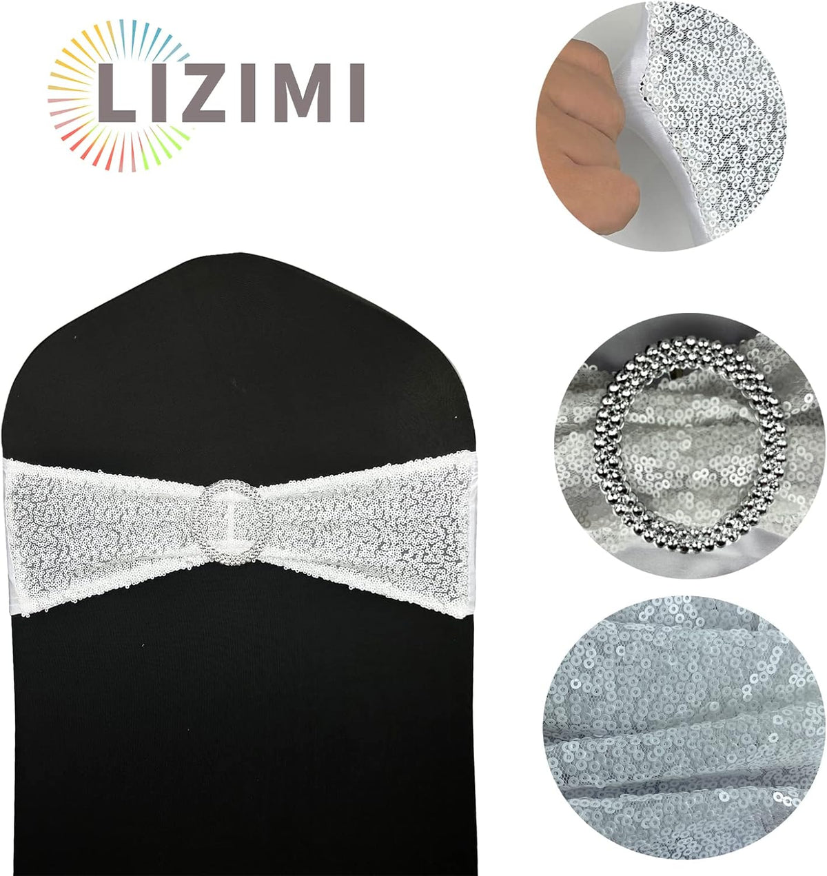Sequin Chair Sashes Stretch Chair Bands Spandex Polyester Bows for Party Hotel Wedding Banquets