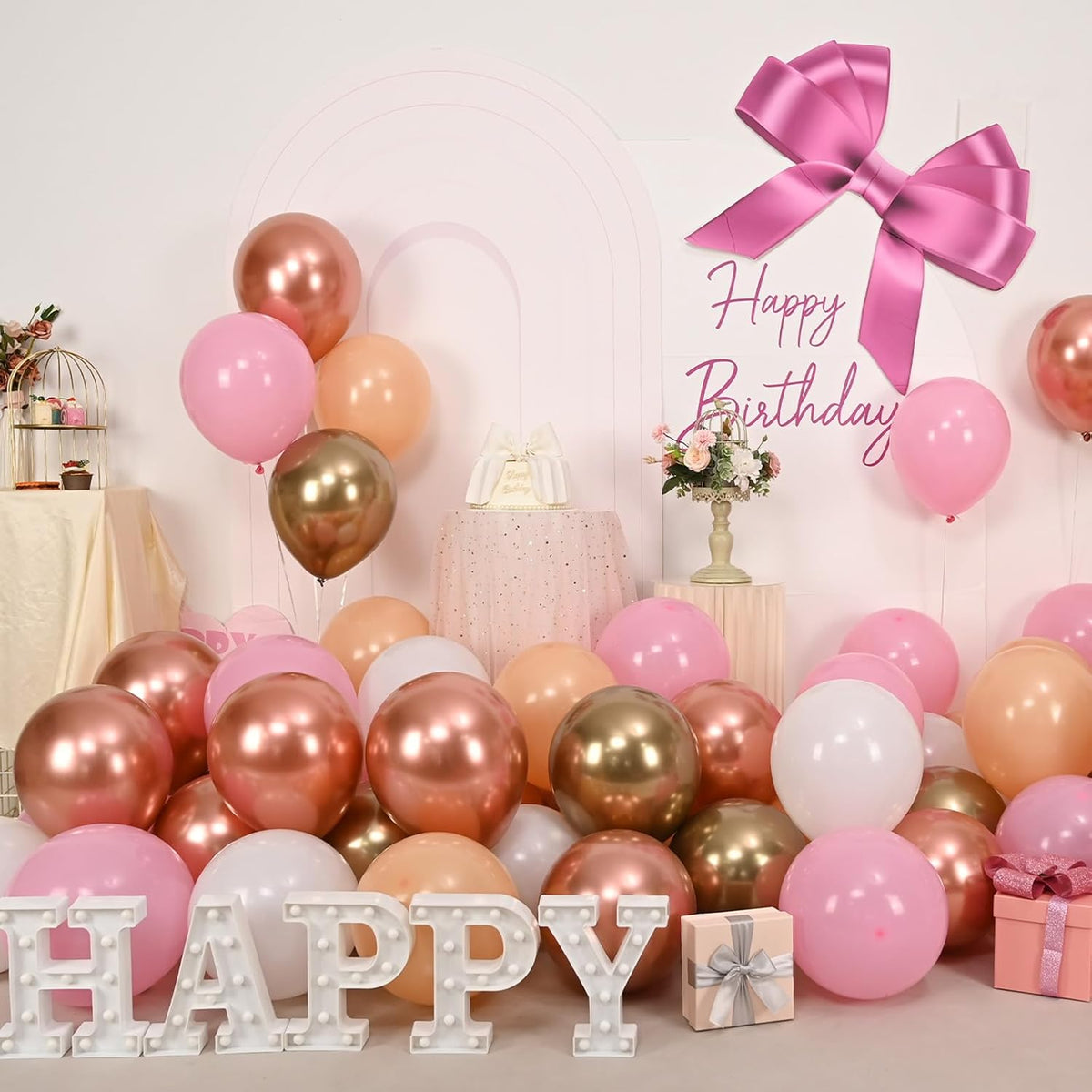 Rose Gold Balloons, 60 Pcs 12 Inch Nude Pastel Pink Balloons, Beige Metallic Gold Matte White