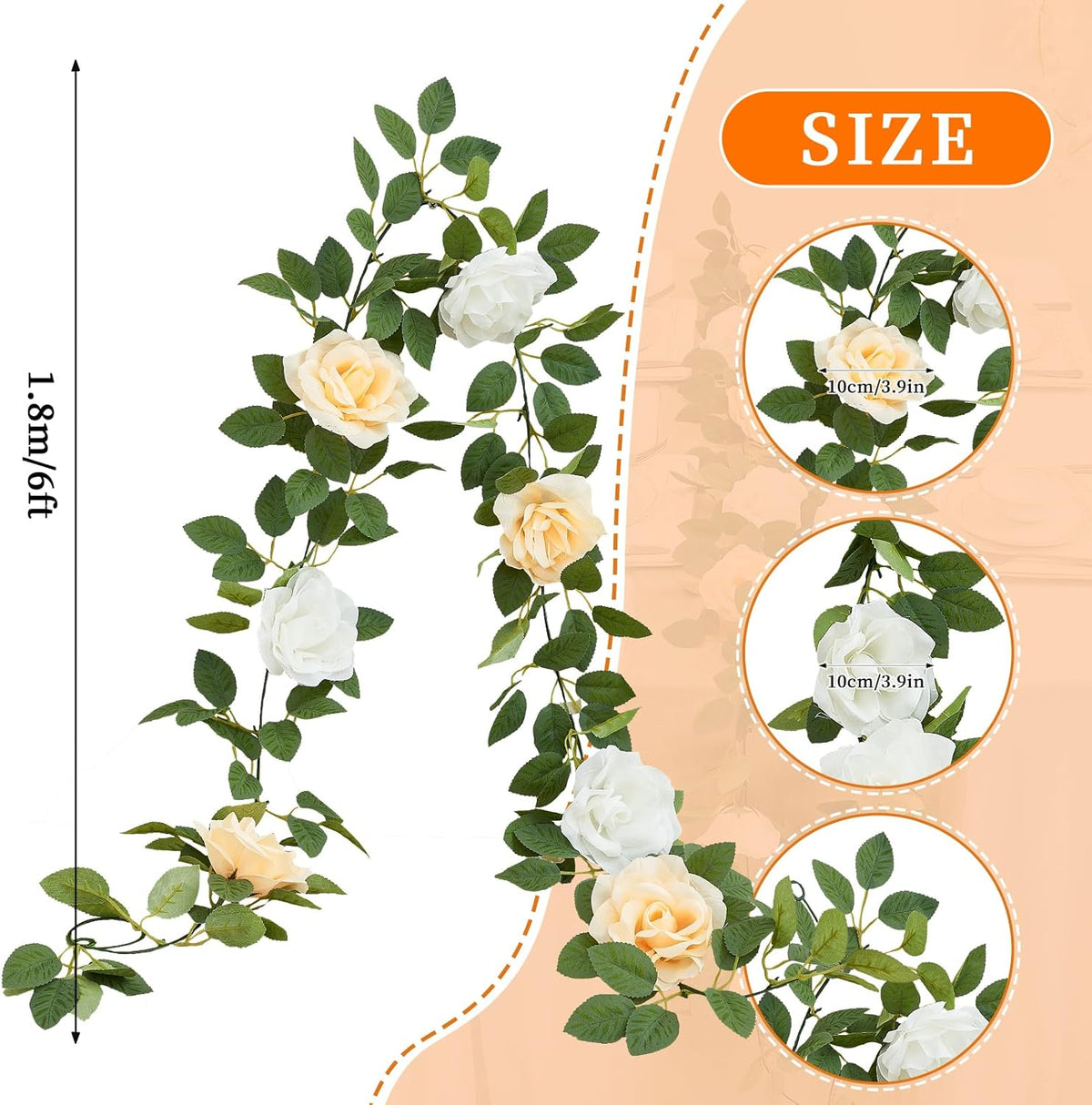 Artificial Rose Garlands Rose Vines Leaves Banners Hanging Floral Garland Fake Rose Flower Vine