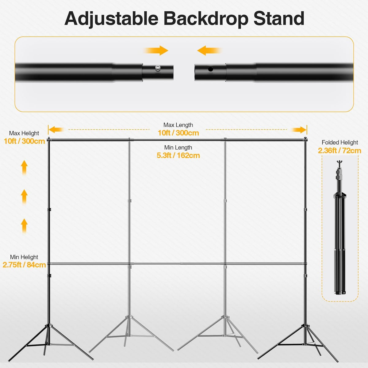 Backdrop Stand, Photo Video Studio 10 x 10FT Adjustable Backdrop Stand, Background Support System