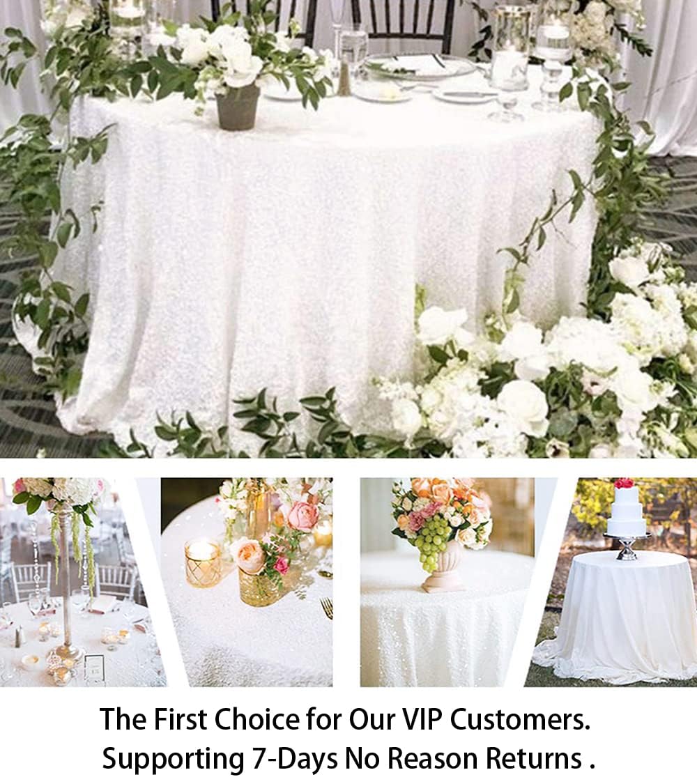 ShinyBeauty Sequin Tablecloth Square 54x54-Inch White Table Cloths for Round Table White Sequin