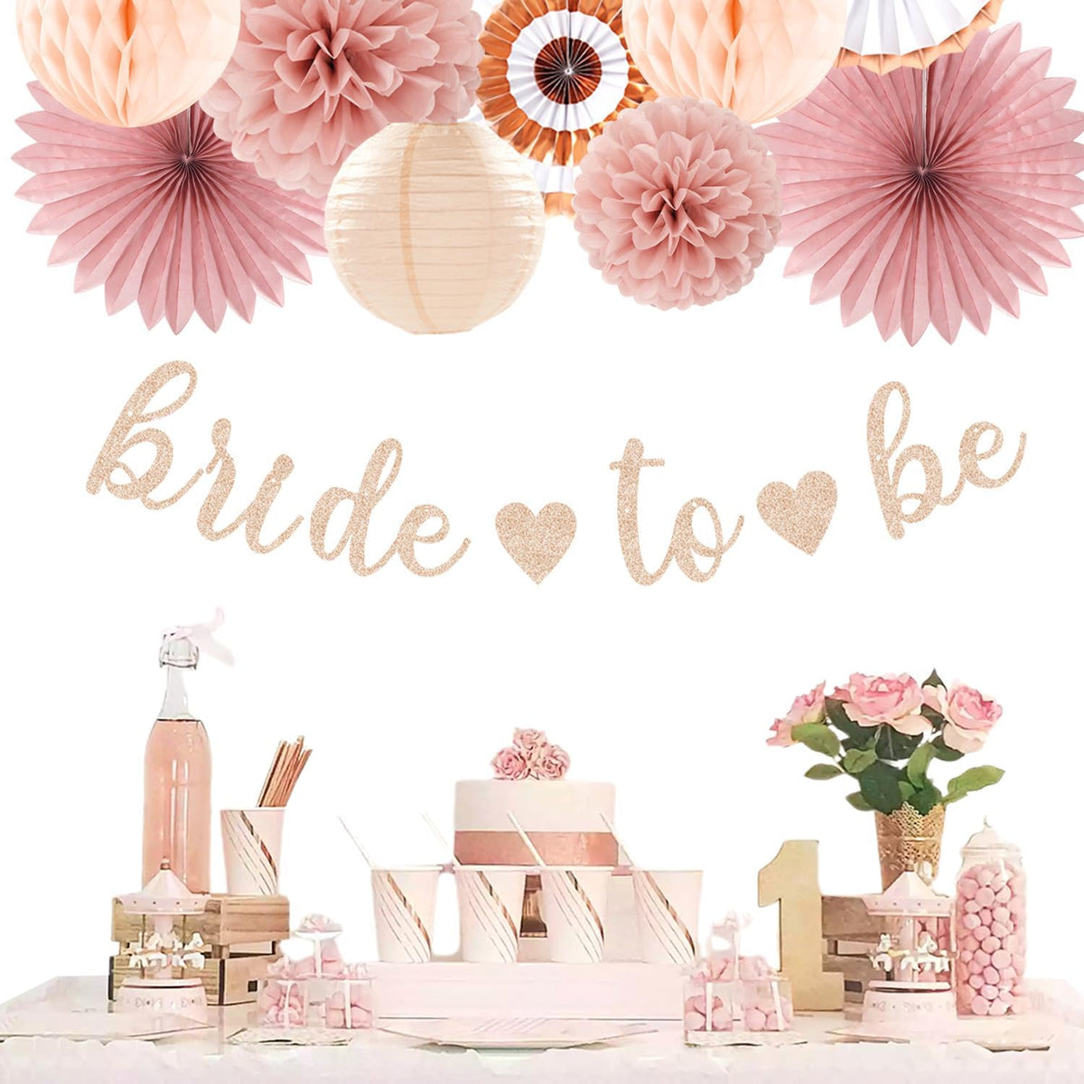 Blush-Pink Rose-Gold Bridal-Shower Party Decorations - 21pcs Bride to Be Sign Banner,Bachelorette