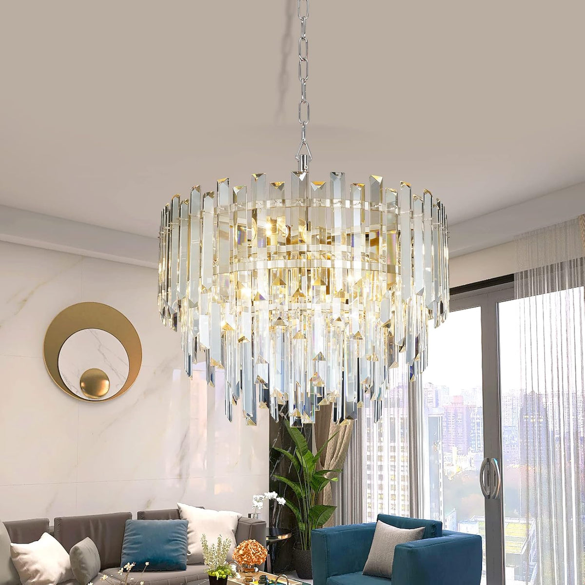 Chrome Crystal Chandelier Lighting 17.7'' for Dining Rooms Bedroom Foyer Entryway Ceiling Hanging