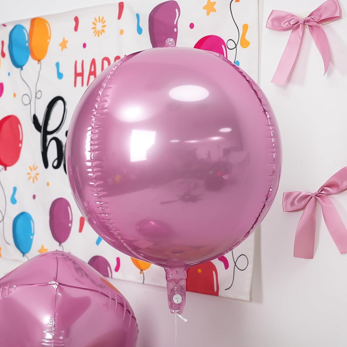 12Pcs Pink Round Foil Balloons, 22" 15" 10" 4D Helium Ball Balloon, Metallic Pink Foil Balloon for