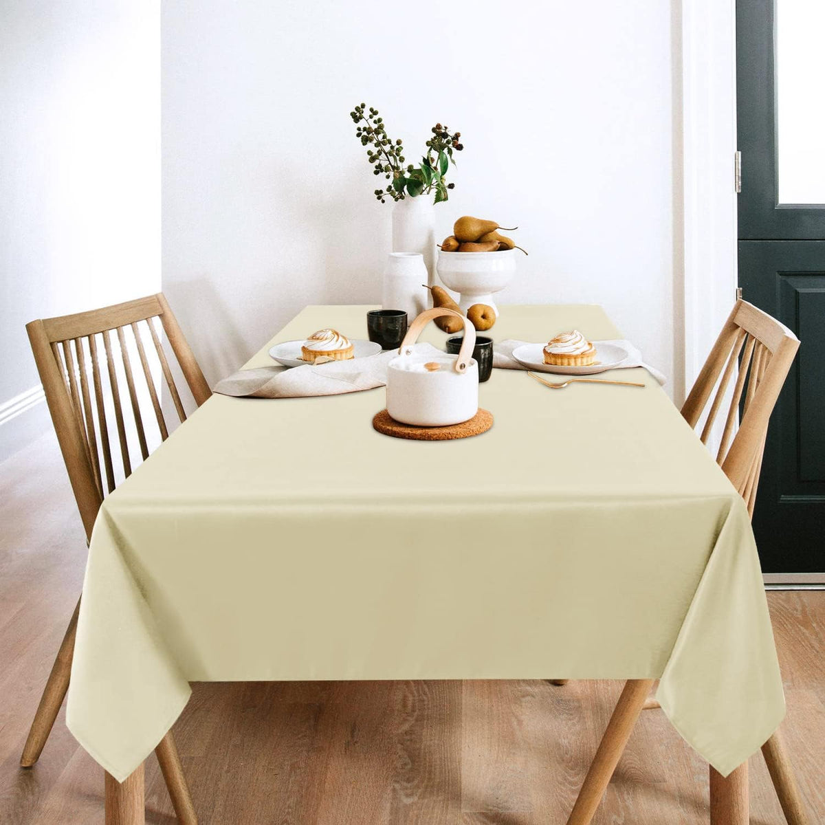 sancua 2 Pack Beige Tablecloth 54 x 78 Inch, Rectangle 4 Feet Table Cloth - Stain and Wrinkle