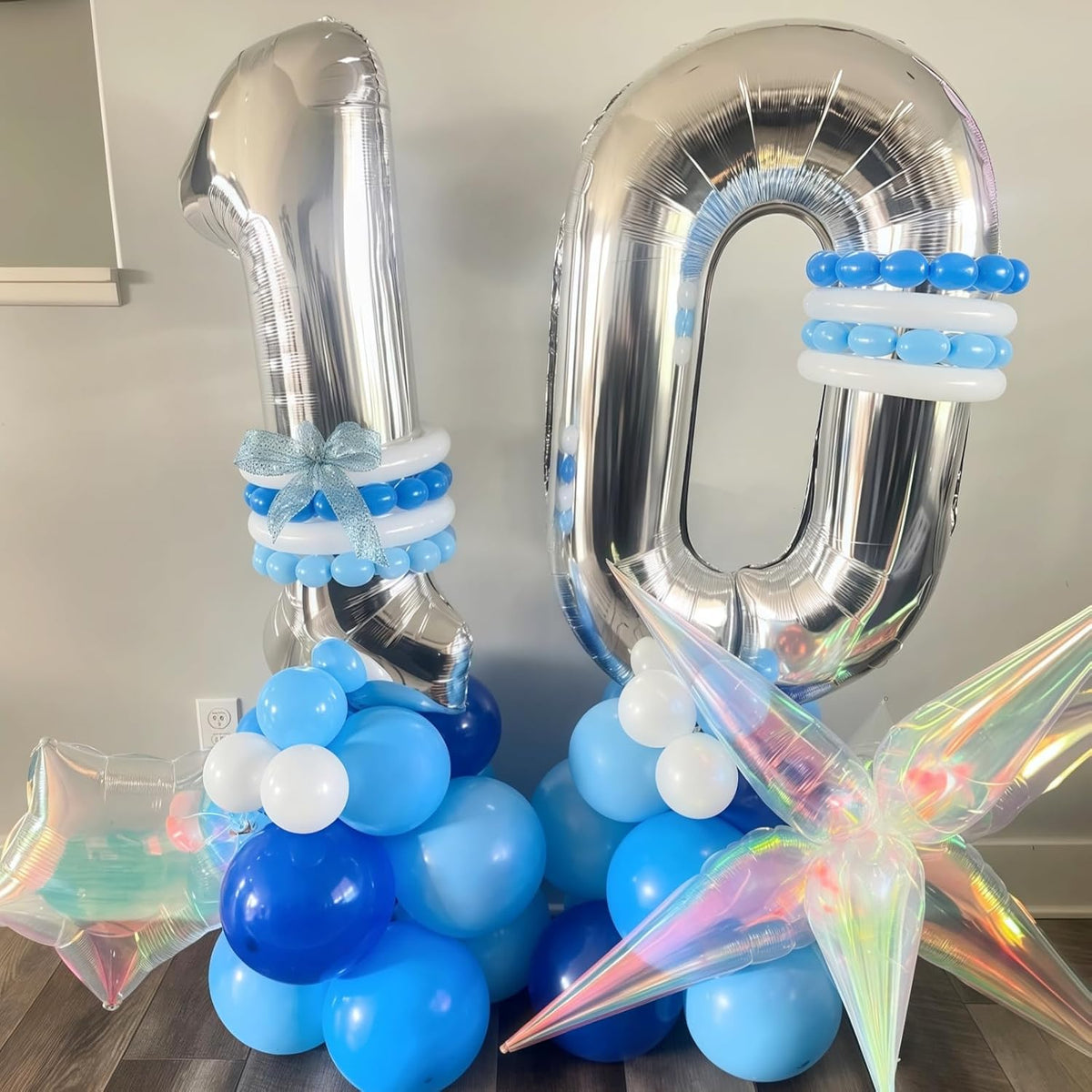 40 Balloons Silver, Giant Number 4 & 0 Helium Foil Balloon for Women 40th Birthday Decor, 40'' Self