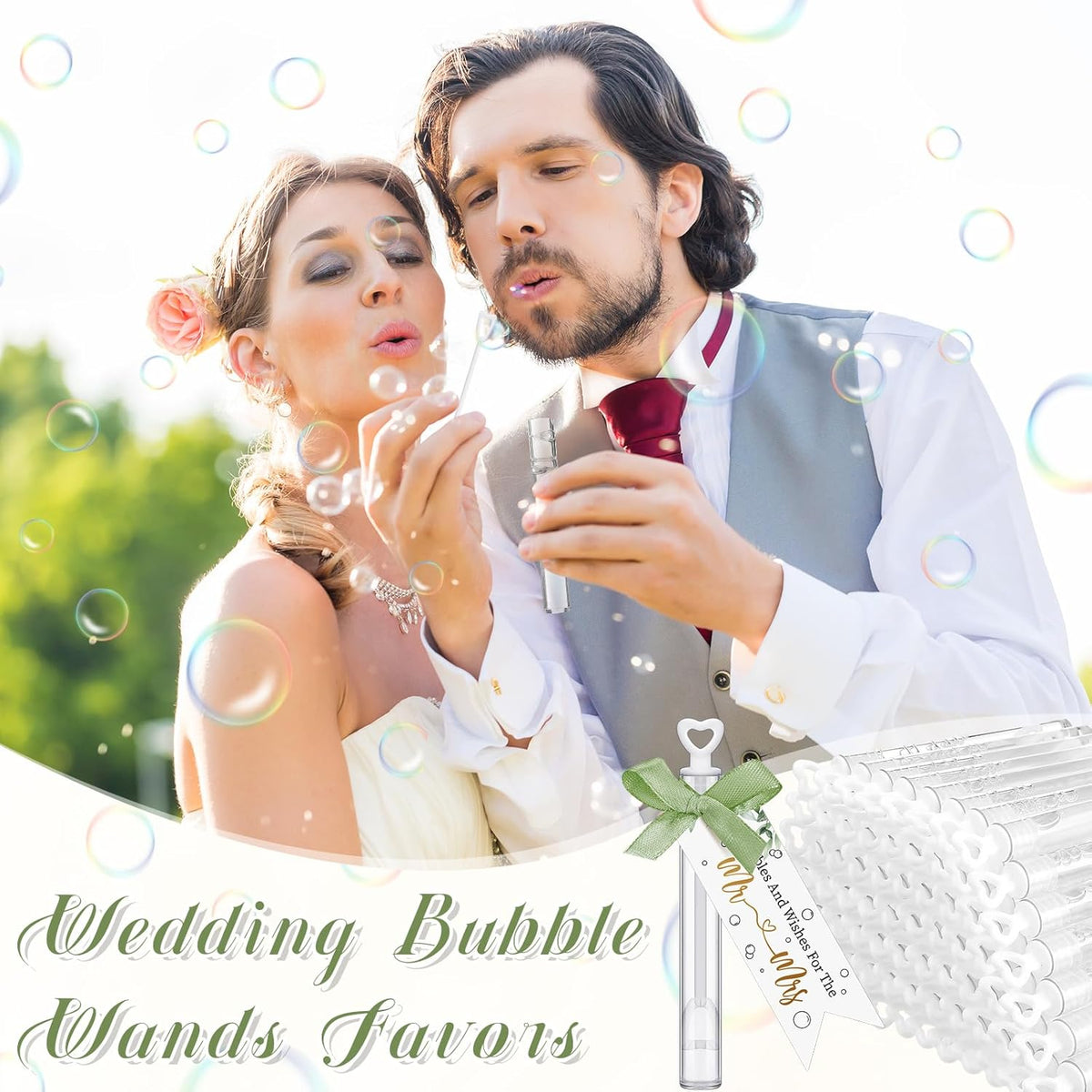 405 Pcs Wedding Bubbles Wands Set Include Heart Bubble Wands Bubbles Send Off Cards Gift Tags Wood