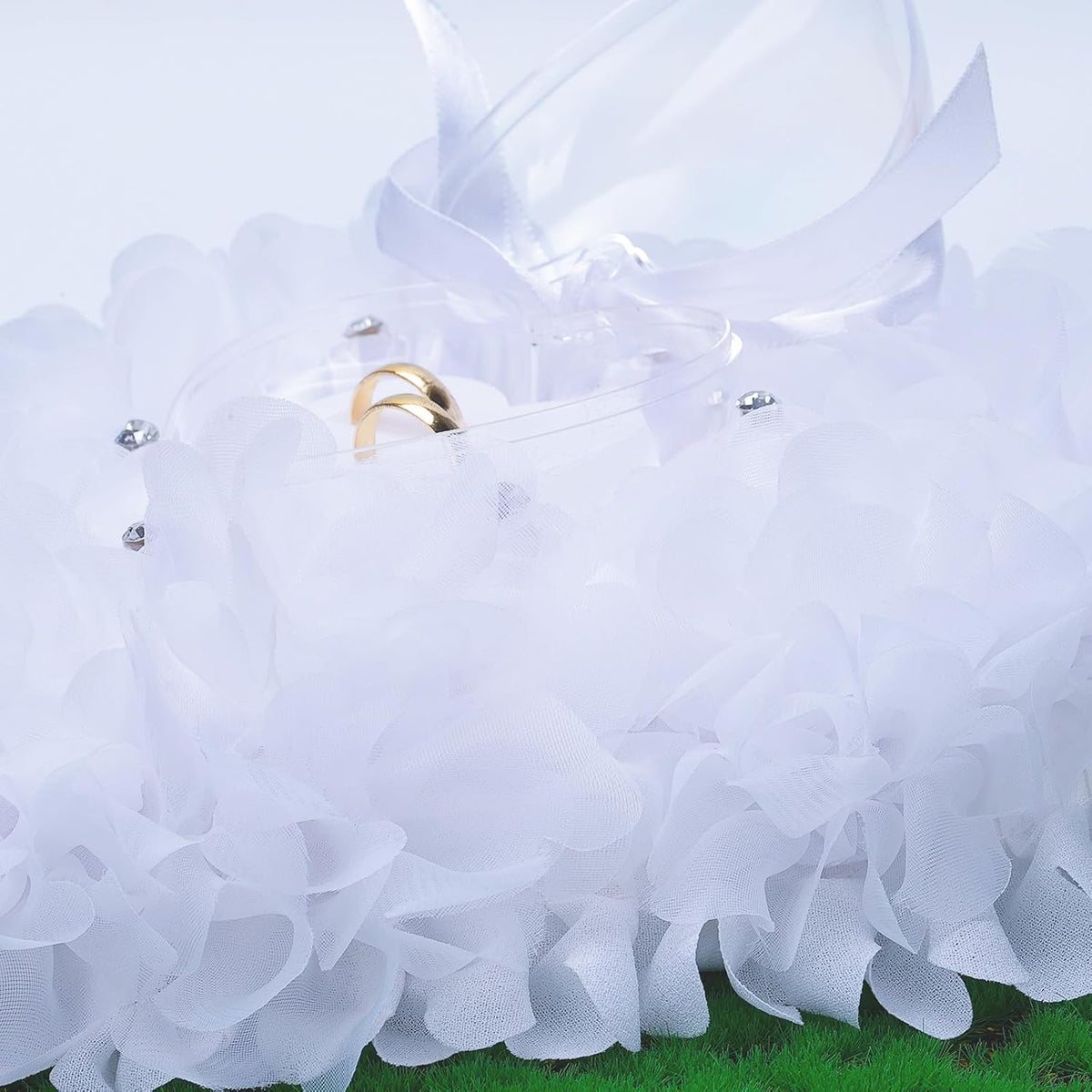 Ring Pillow is Designed with White Roses, Mozambique Diamond and Flowers. It is A Ring Bearer That