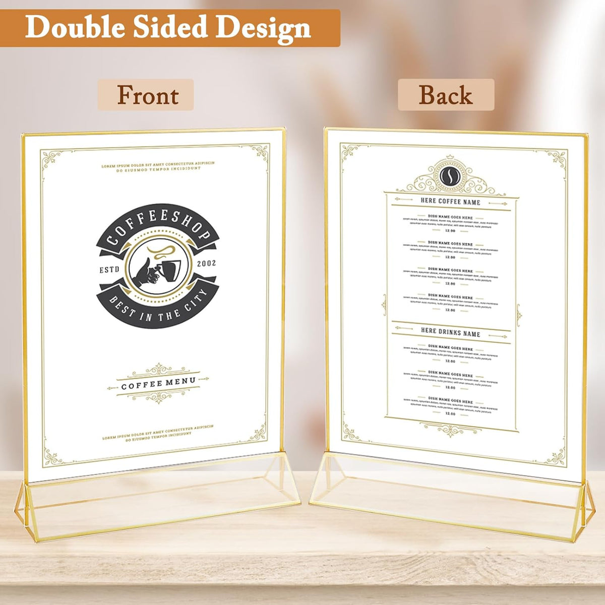 Floroom 6 Pack 8.5x11 Inch Clear Acrylic Sign Holders, Double-Sided Gold Display Stand Picture