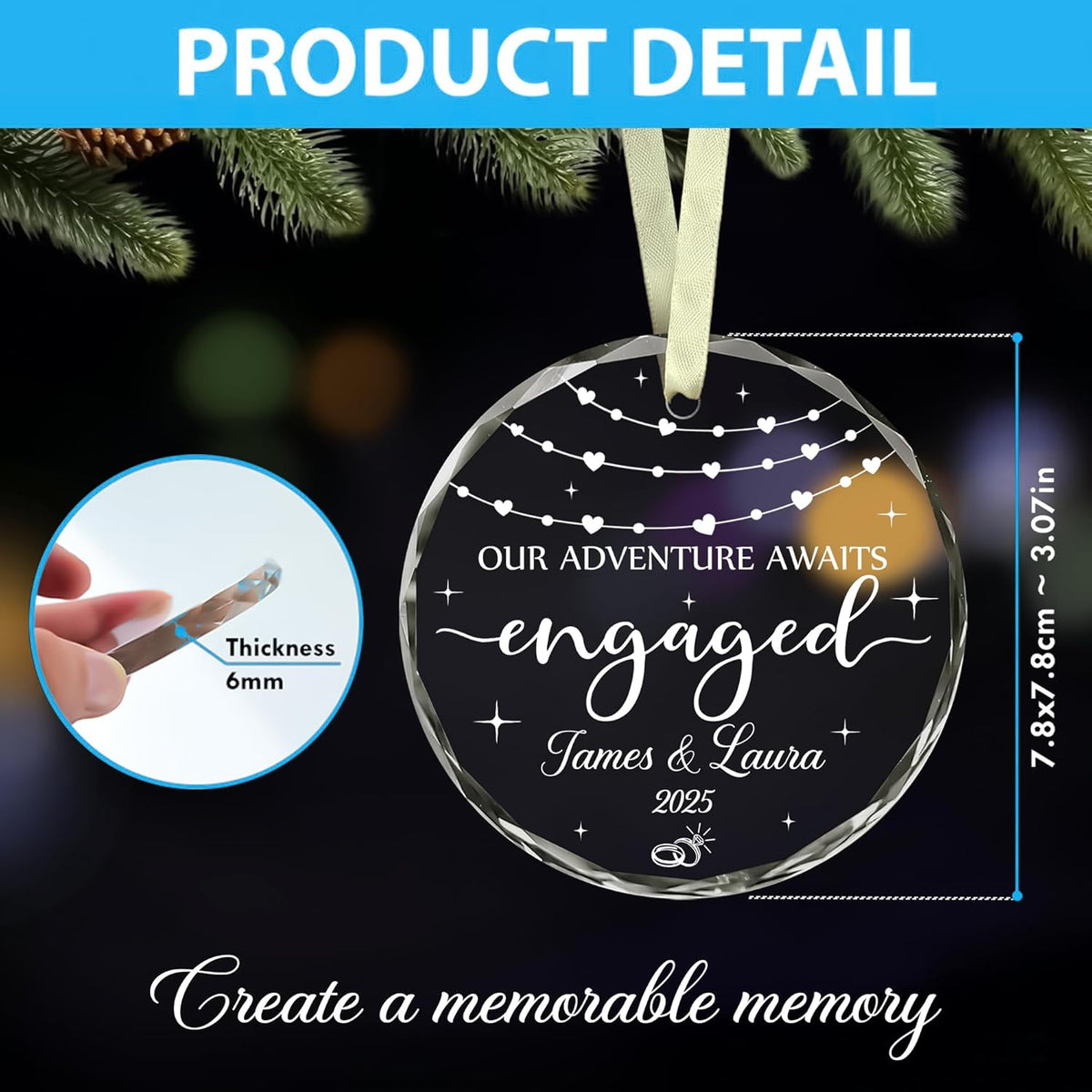 Personalized Engagement Christmas Ornament 2025 - Gifts For Newlywed Couples - Happy Engagement